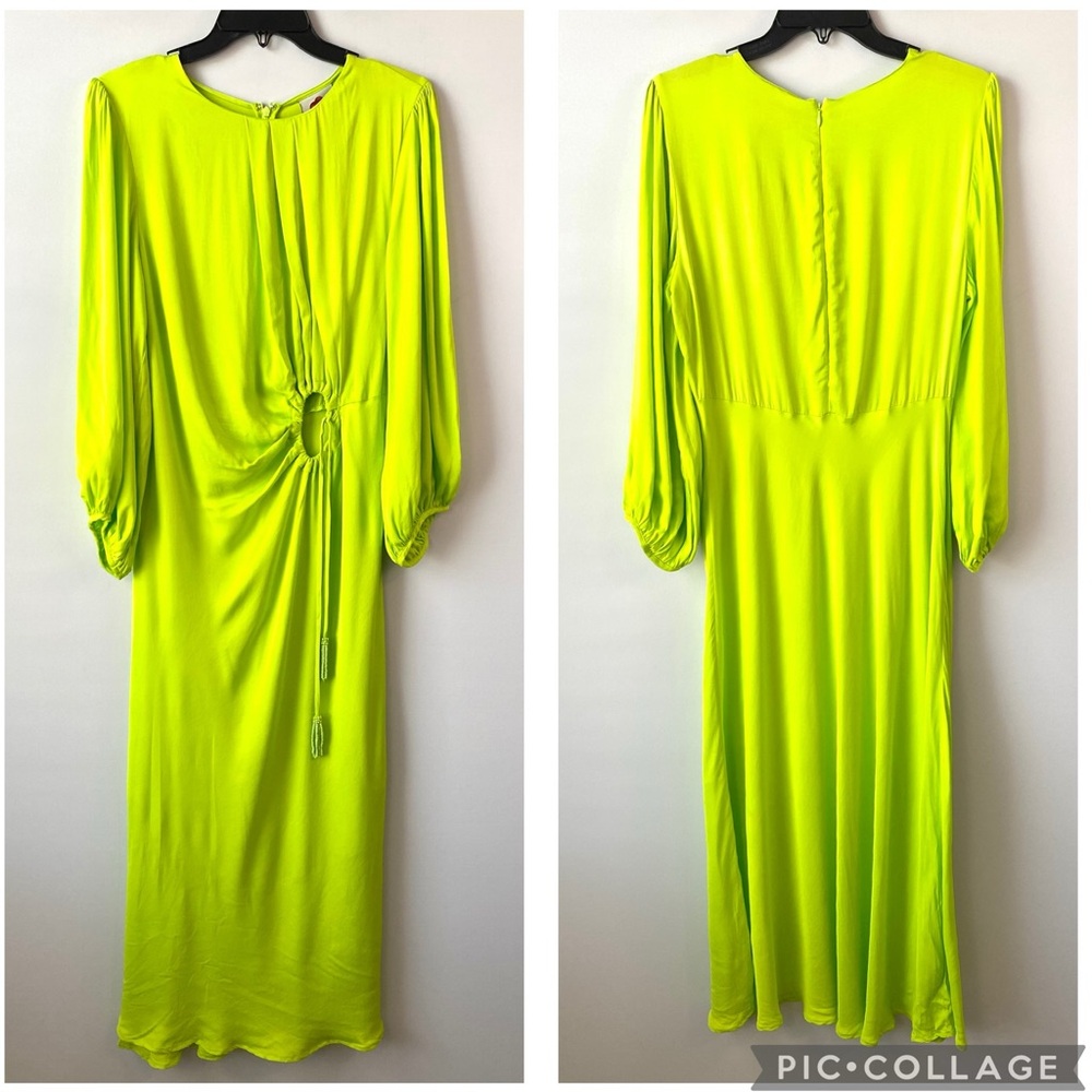 Farm Rio Lime Piping Cut Out Midi Dress L - Picture 3 of 12
